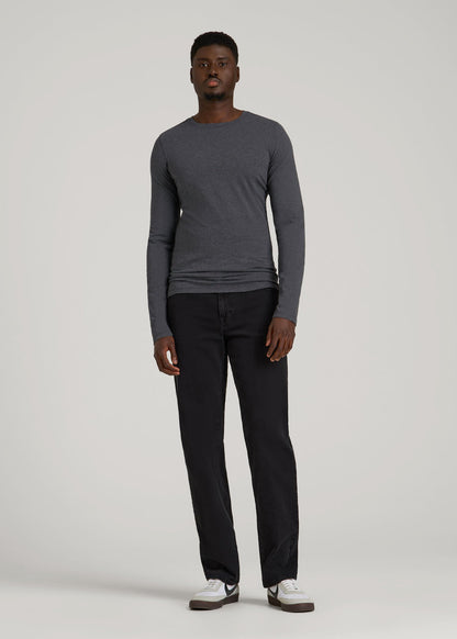 The Essential Slim Fit Long Sleeve Tee for Tall Men in Charcoal Mix