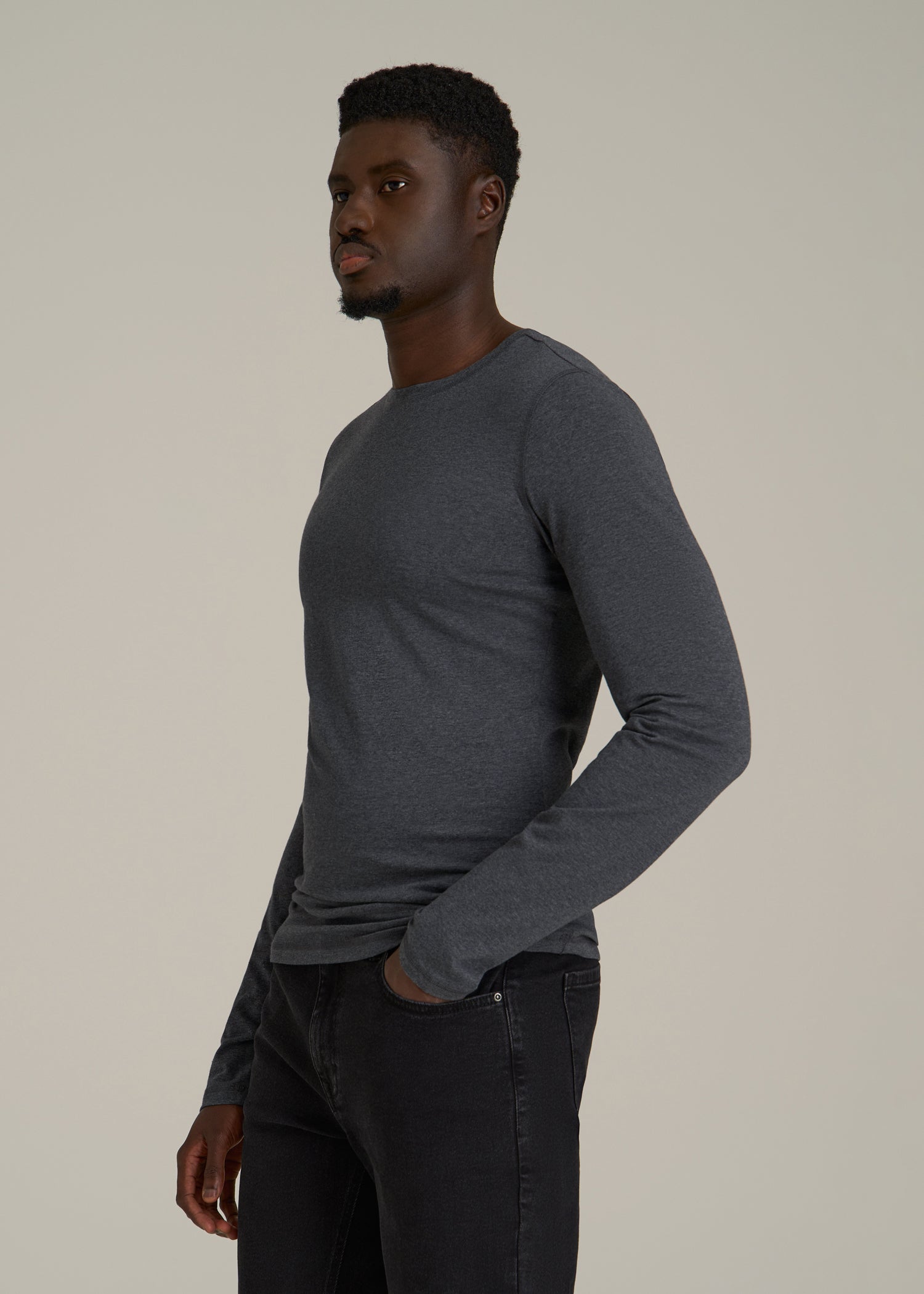 The Essential SLIM-FIT Long Sleeve Tee for Tall Men in Charcoal Mix