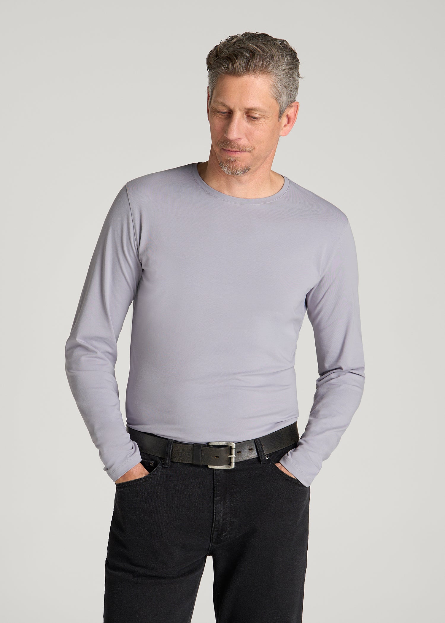 The Essential Slim Fit Long Sleeve Tee for Tall Men in Dusty Lilac