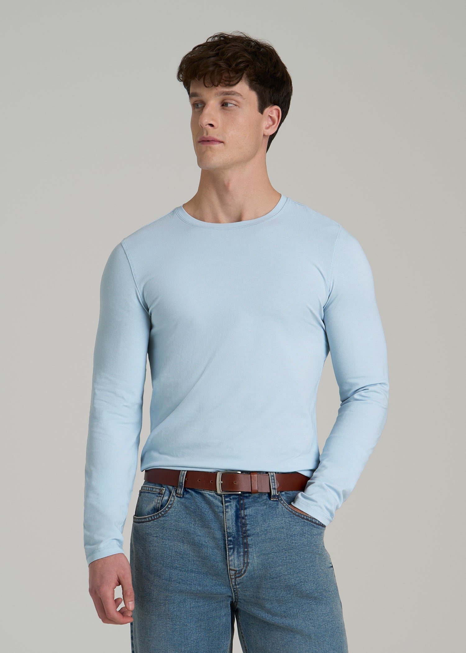 The Essential SLIM-FIT Long Sleeve Tee for Tall Men in Ice Blue