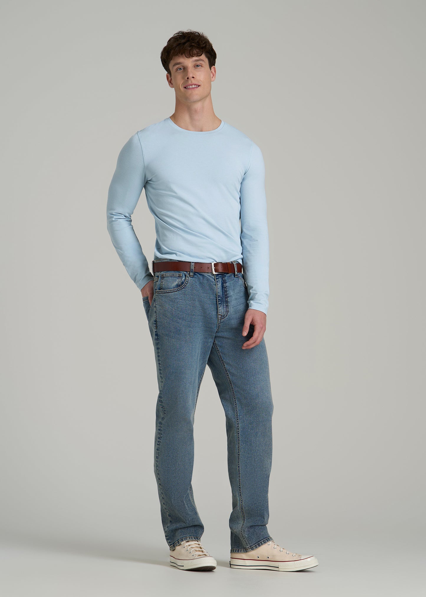 The Essential SLIM-FIT Long Sleeve Tee for Tall Men in Ice Blue