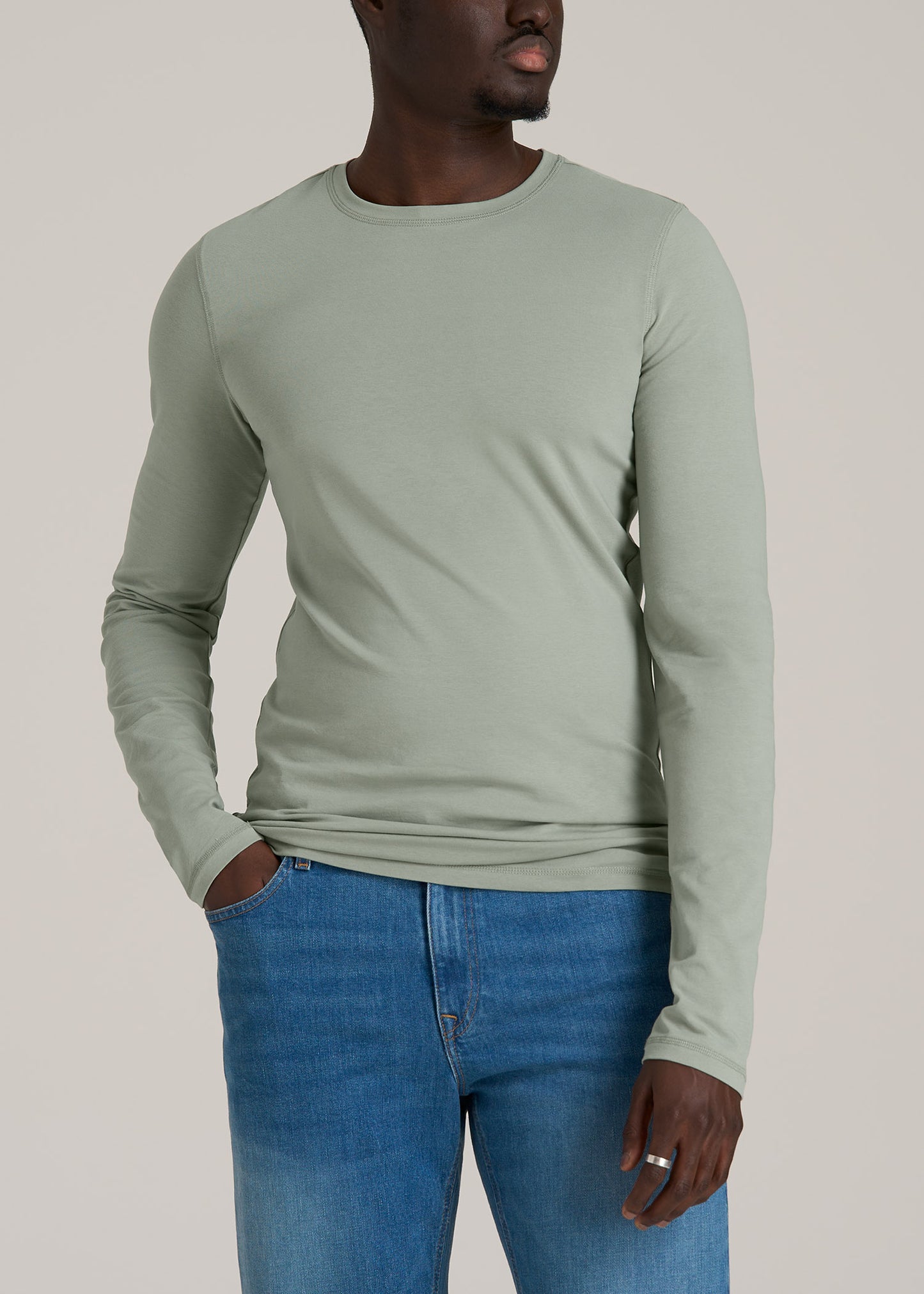 Original Essentials SLIM-FIT Long Sleeve Tall Men's T-Shirt in Seagrass