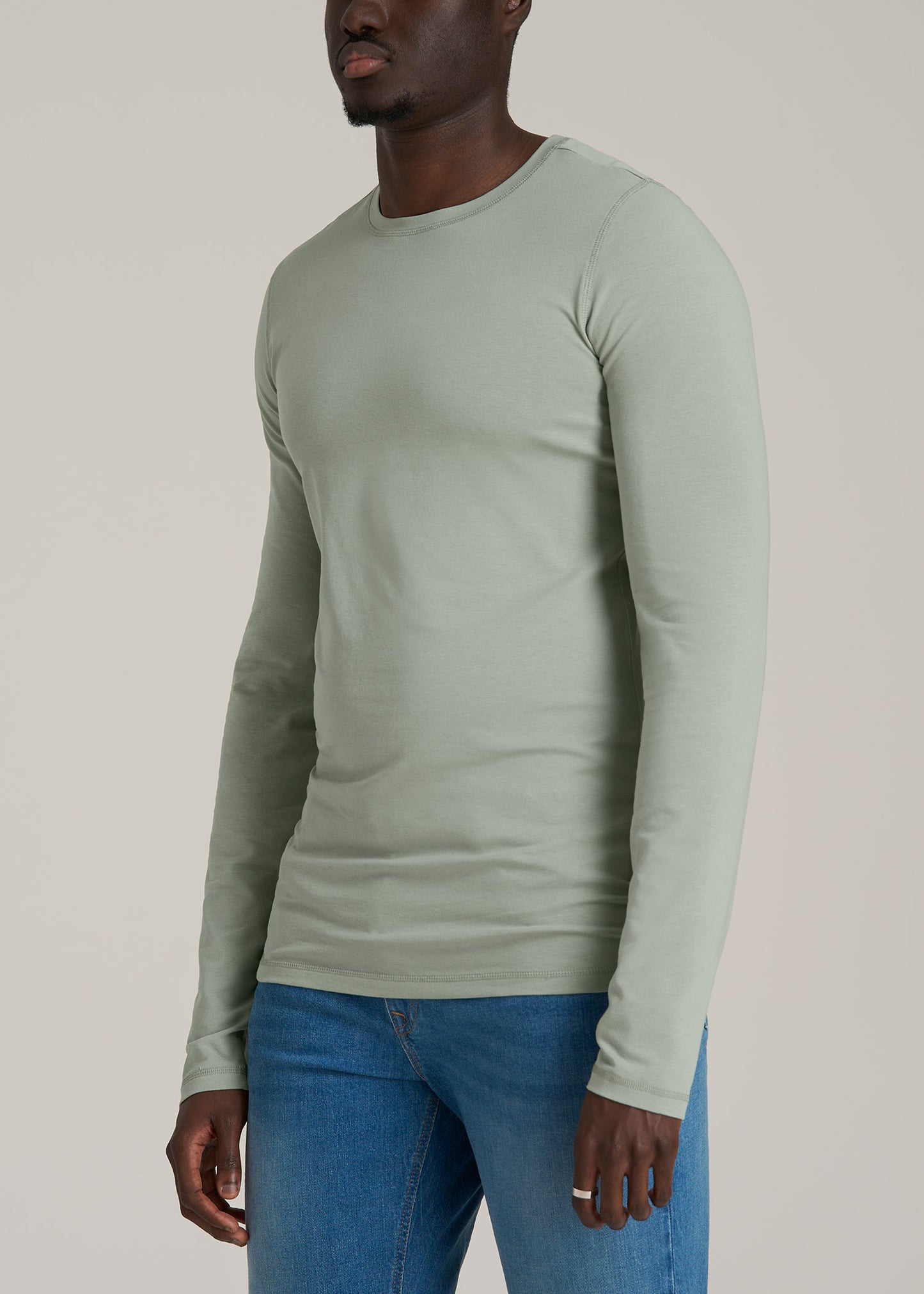 Original Essentials SLIM-FIT Long Sleeve Tall Men's T-Shirt in Seagrass