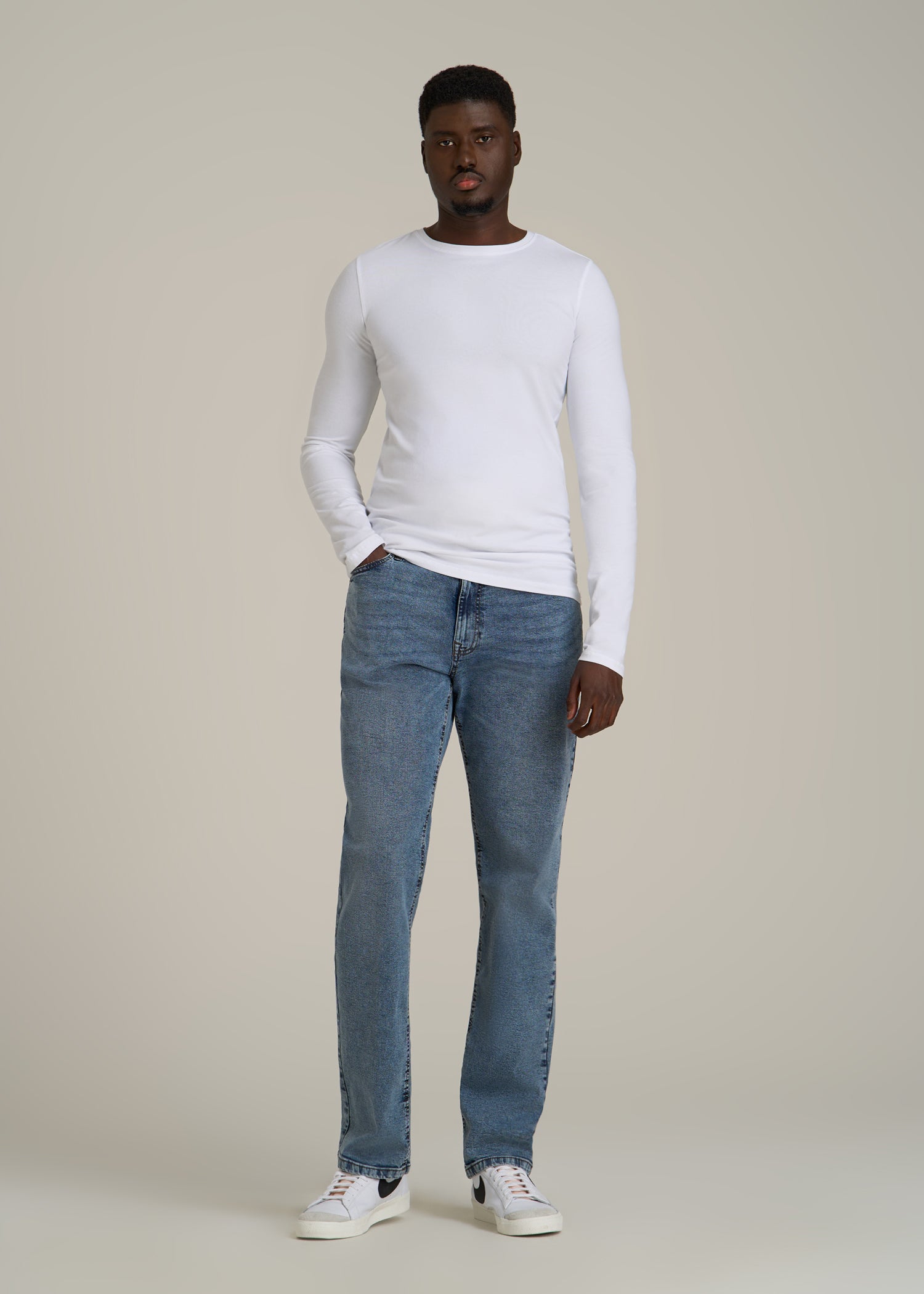 The Essential SLIM-FIT Long Sleeve Tee for Tall Men in White