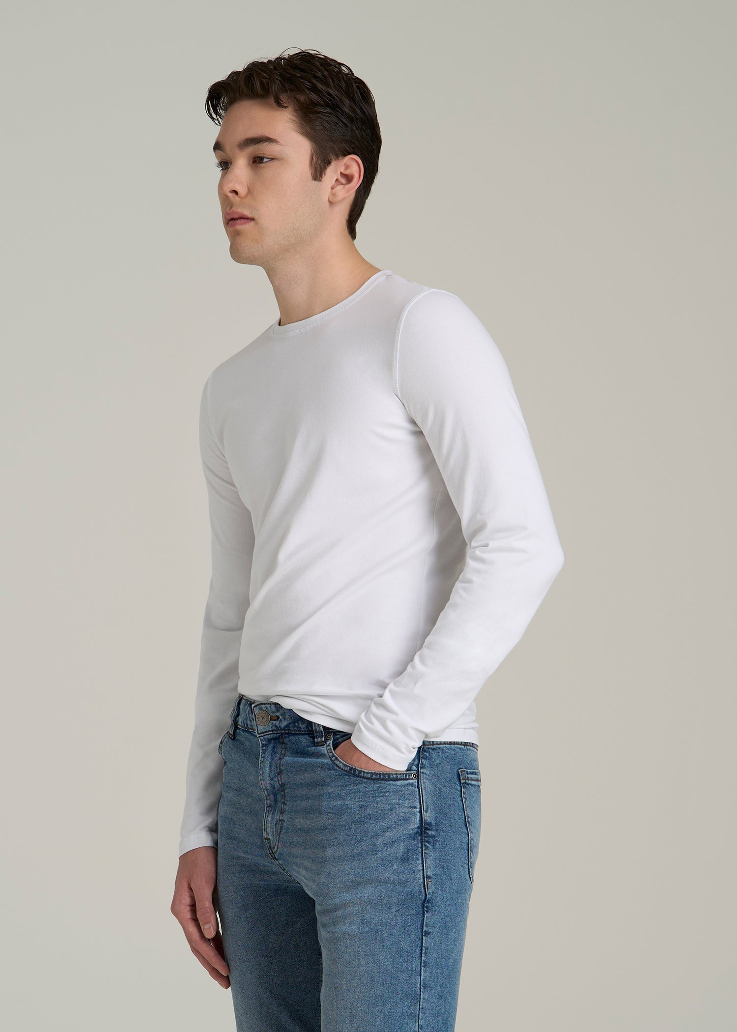 Slim Long Sleeve T Shirt: Tall Men's Slim Fit White Tee – American