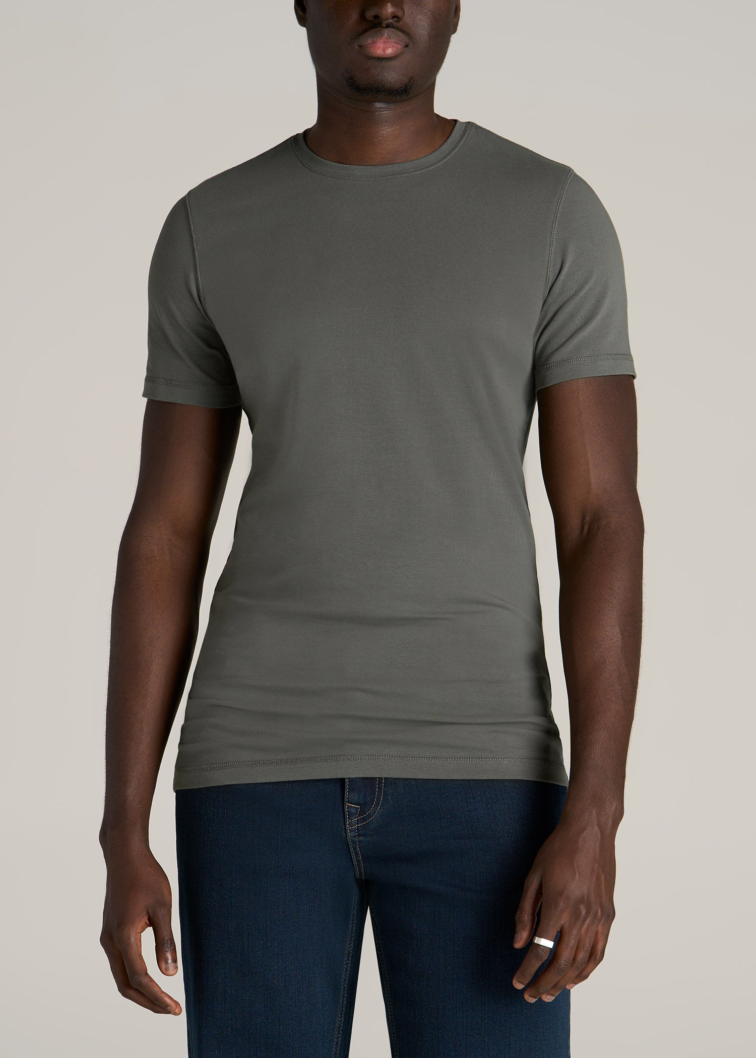 American-Tall-Men-Essential-Tees-Slim-fit-SS-Crewneck-Spring-Olive-front