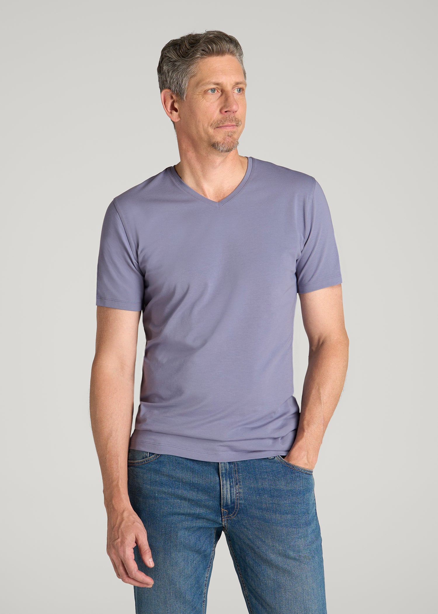 The Essential Slim Fit V-Neck Tee for Tall Men in Blue Granite