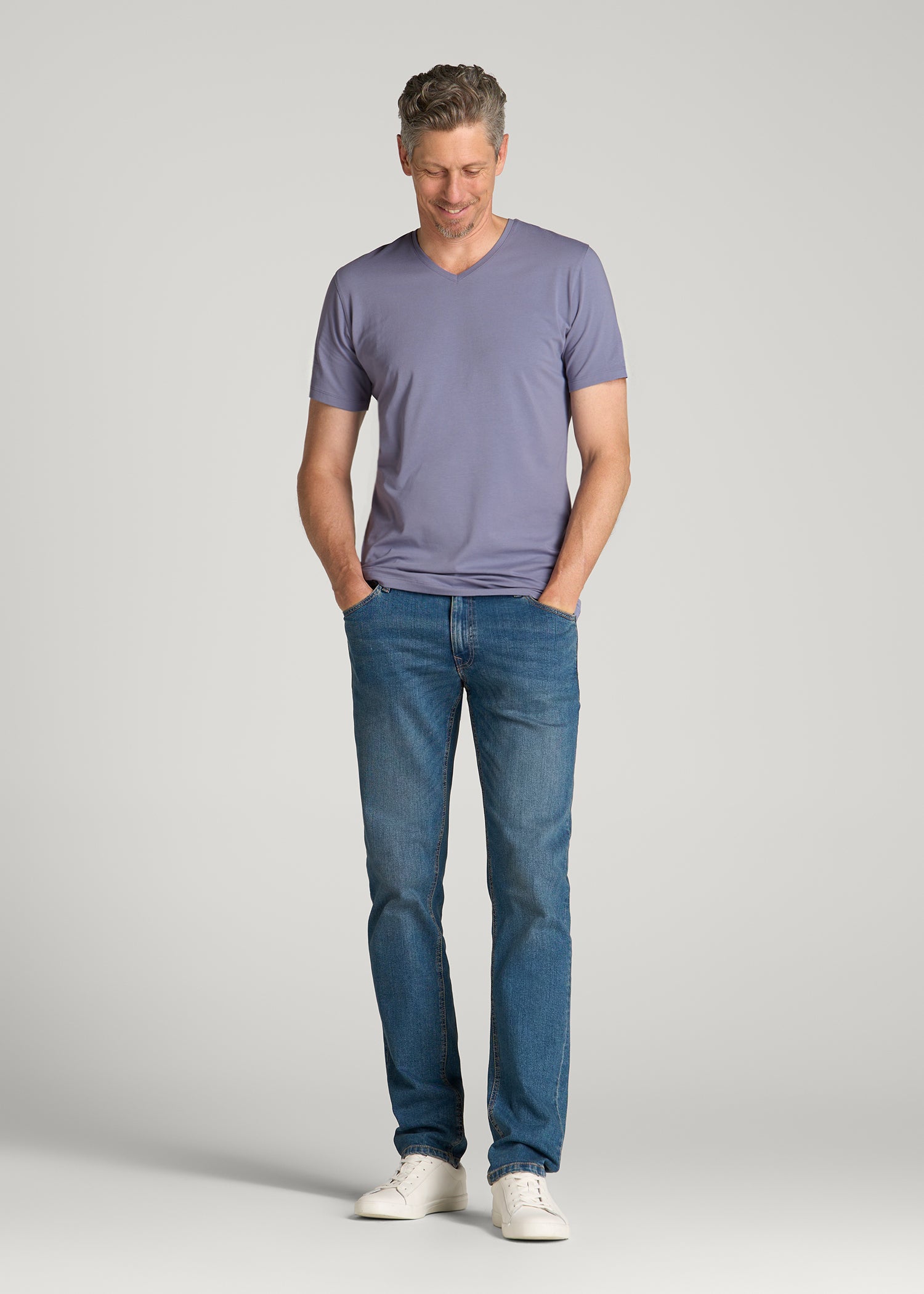 The Essential Slim Fit V-Neck Tee for Tall Men in Blue Granite