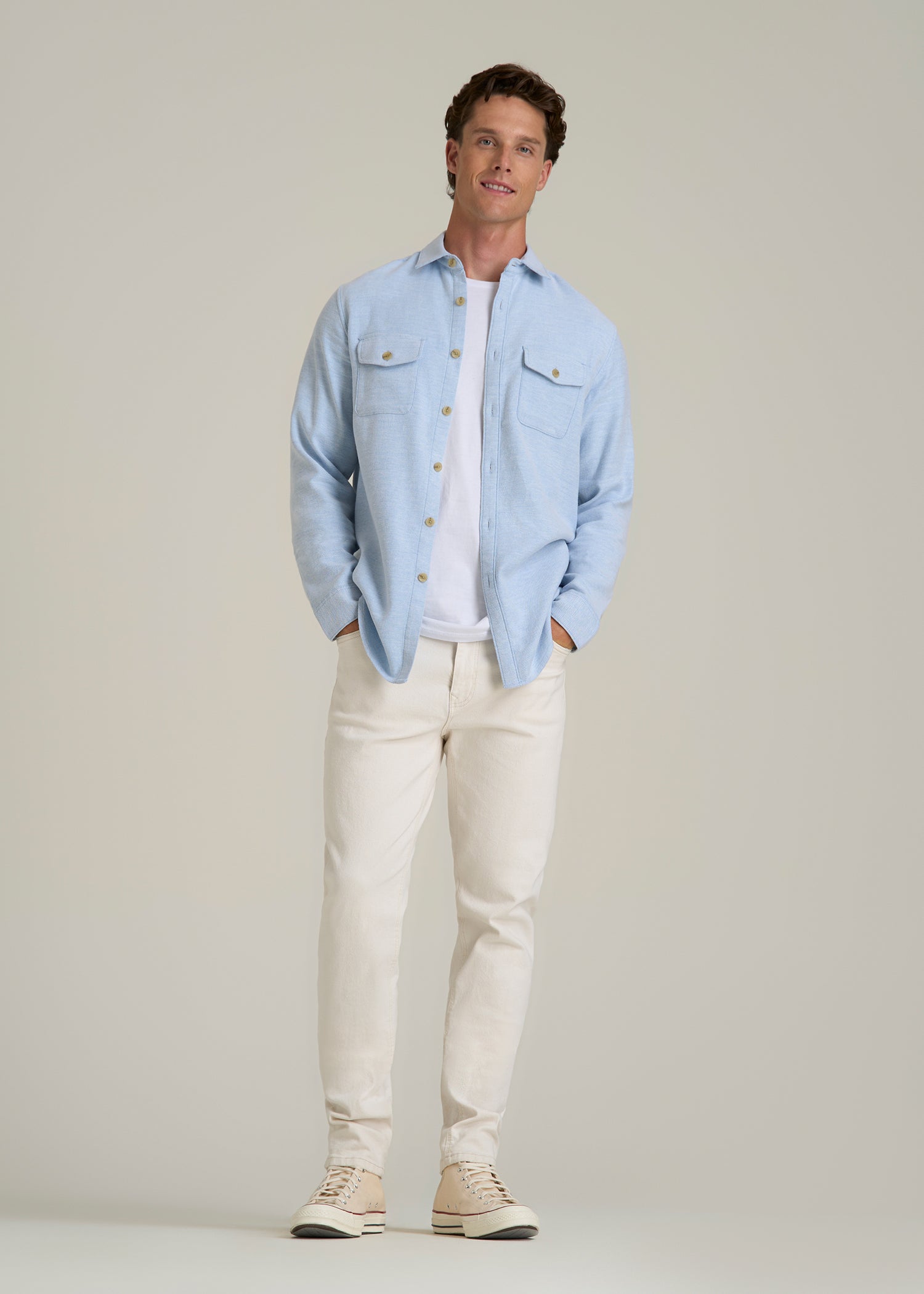 Everyday Comfort Terry Overshirt for Tall Men in Cloud Blue