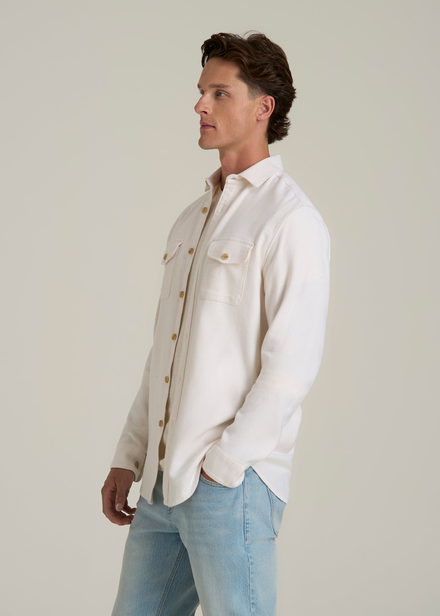 Everyday Comfort Terry Overshirt for Tall Men in White Swan
