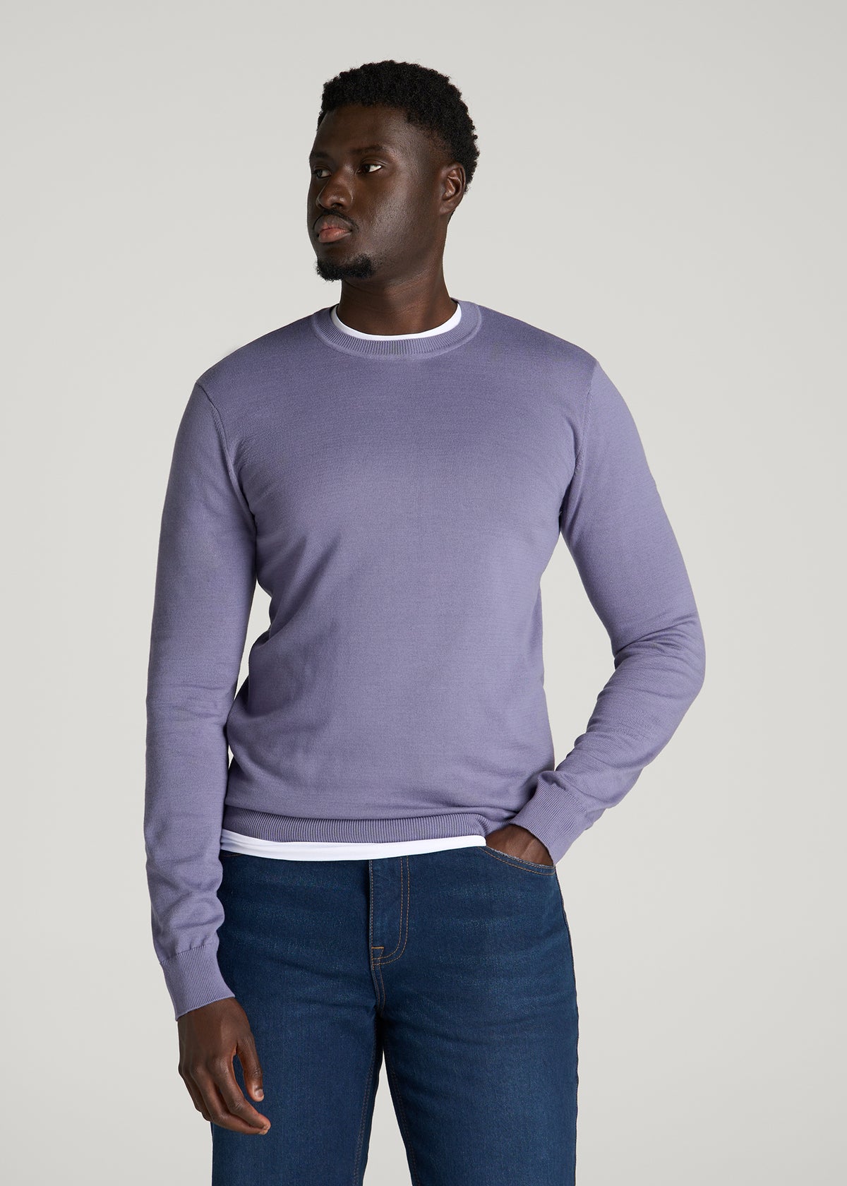 Everyday Crewneck Sweater for Tall Men in Blue Granite