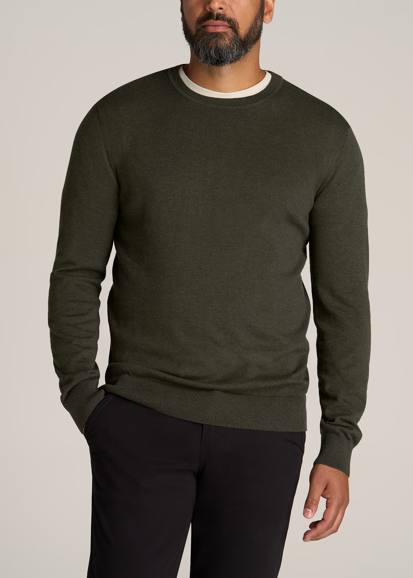 American-Tall-Men-Everyday-Crew-Neck-Sweater-Dark-Green-Olive-front