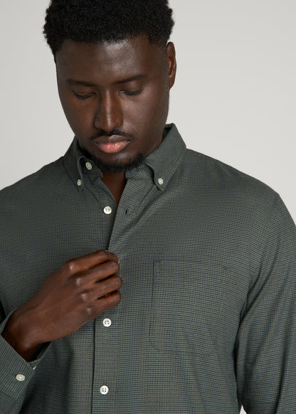 Everyday Lightweight Flannel Shirt for Tall Men in Boreal Forest Houndstooth