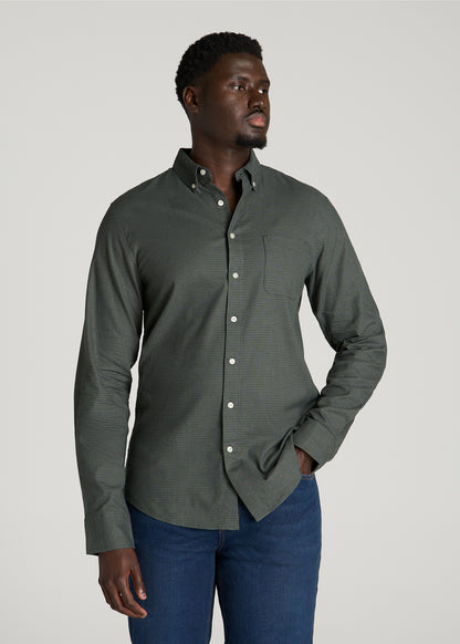 Everyday Lightweight Flannel Shirt for Tall Men in Boreal Forest Houndstooth