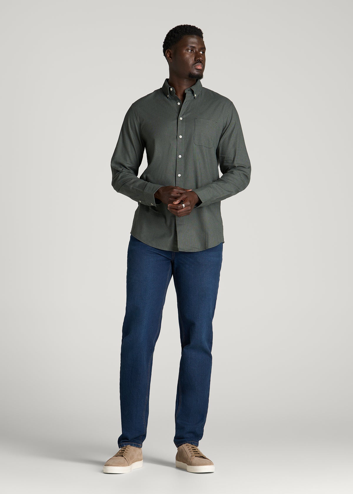 Everyday Lightweight Flannel Shirt for Tall Men in Boreal Forest Houndstooth