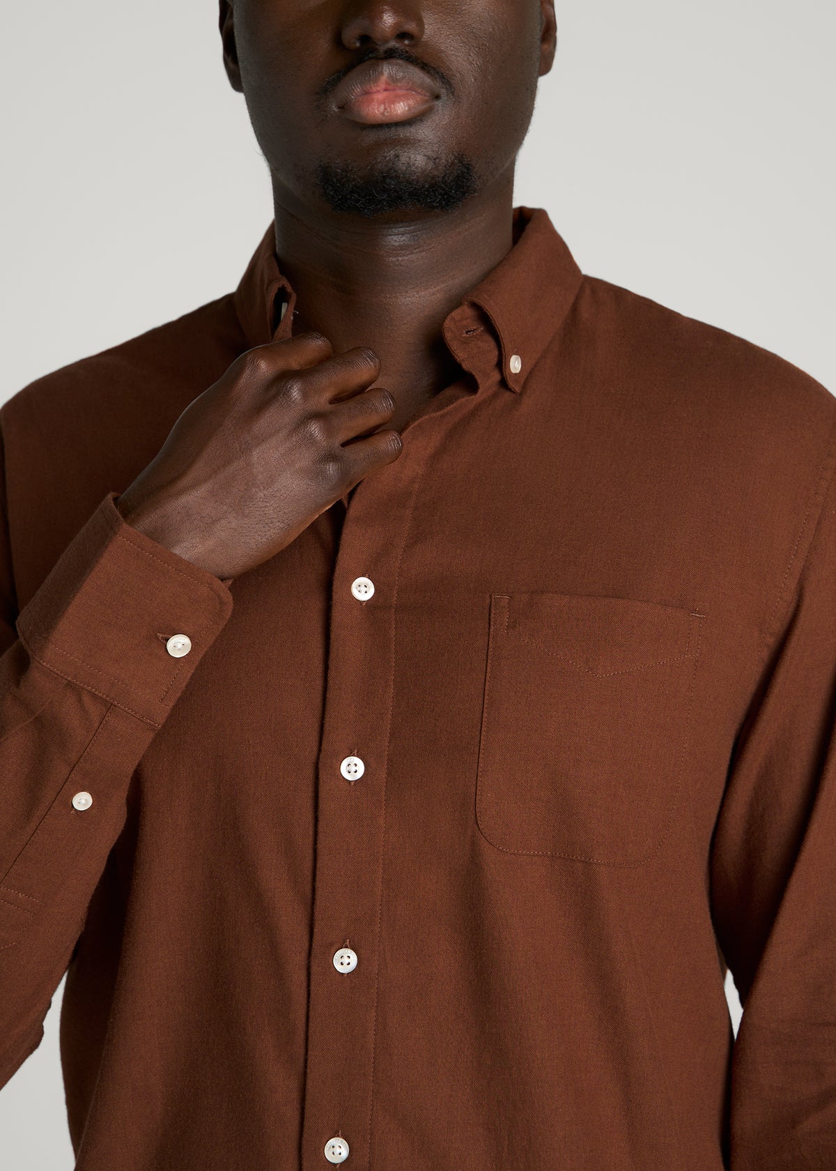 Everyday Lightweight Flannel Shirt for Tall Men in Deep Caramel Melange
