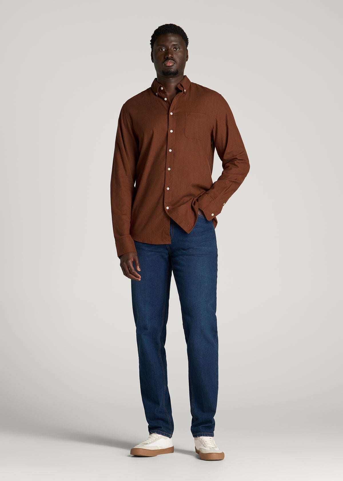 Everyday Lightweight Flannel Shirt for Tall Men in Deep Caramel Melange