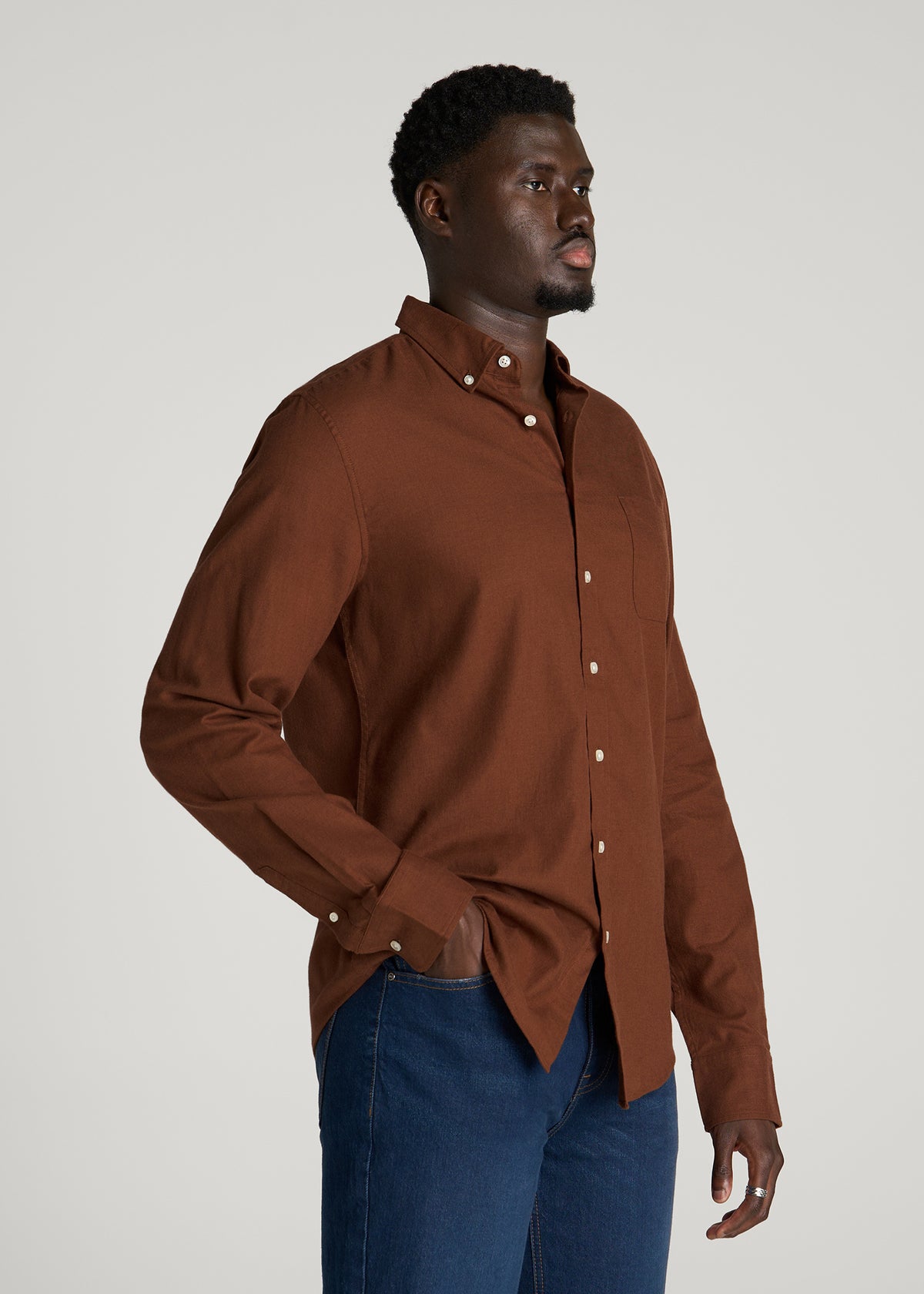 Everyday Lightweight Flannel Shirt for Tall Men in Deep Caramel Melange