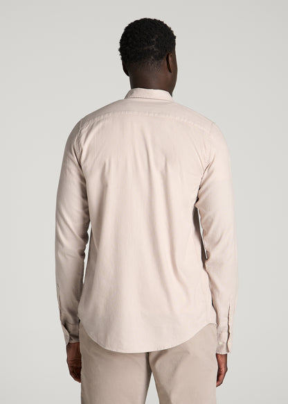 Everyday Lightweight Flannel Shirt for Tall Men in White Sand Houndstooth