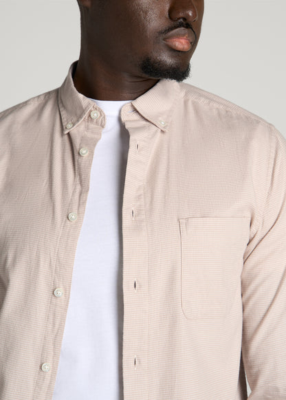 Everyday Lightweight Flannel Shirt for Tall Men in White Sand Houndstooth