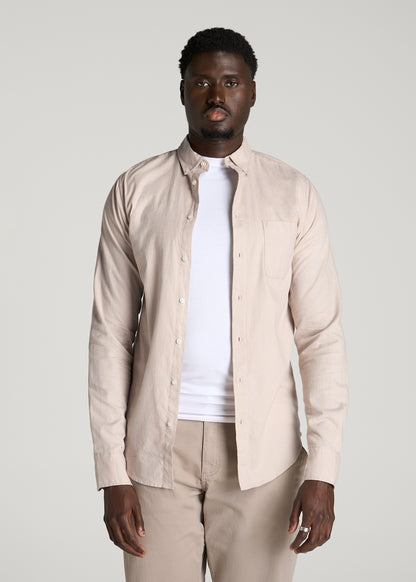 Everyday Lightweight Flannel Shirt for Tall Men in White Sand Houndstooth