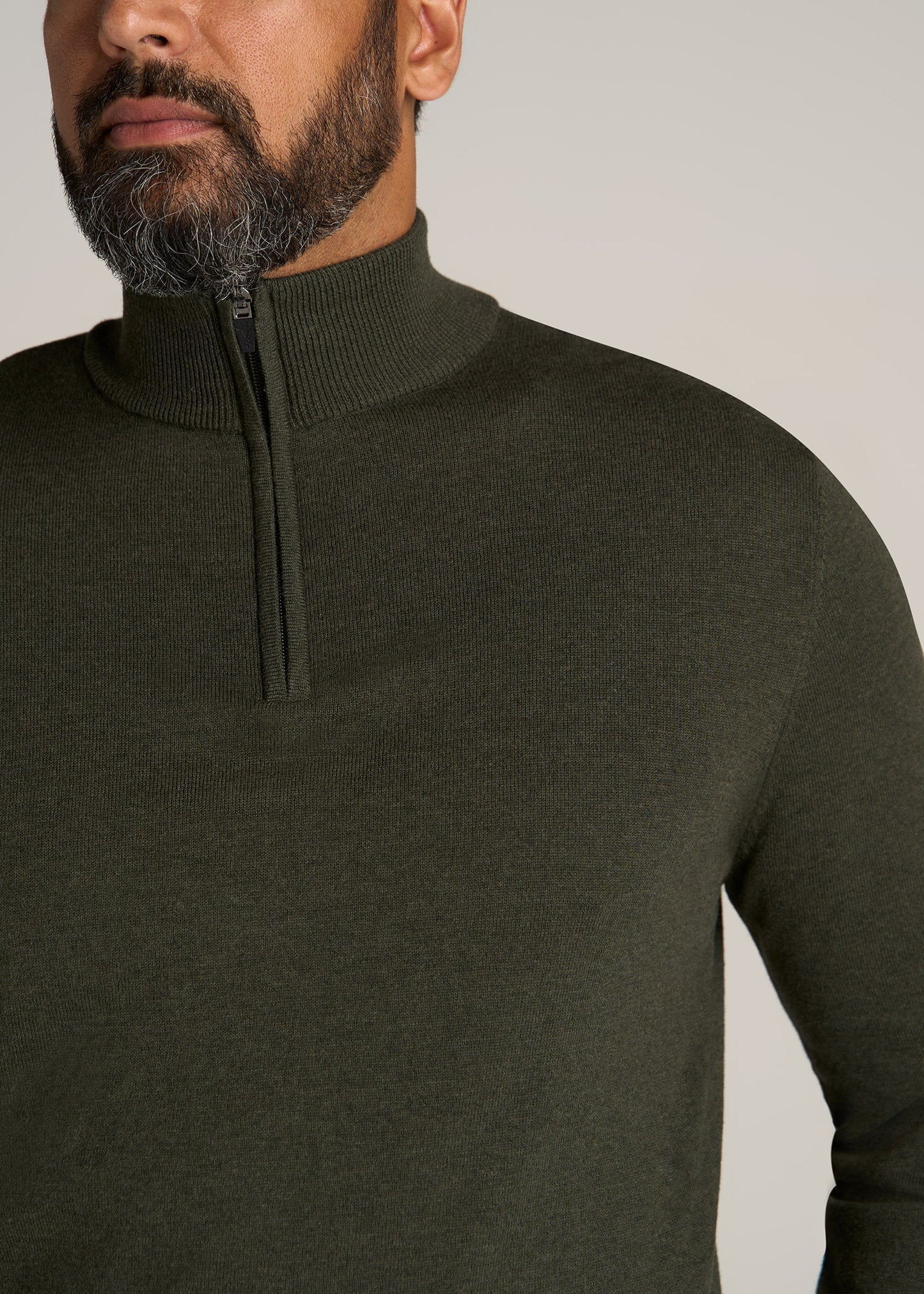 American-Tall-Men-Everyday-Quarter-Zip-Sweater-Dark-Green-Olive-detail