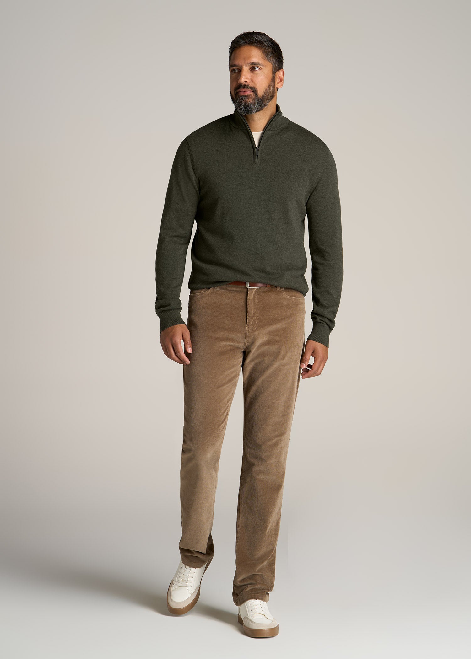 American-Tall-Men-Everyday-Quarter-Zip-Sweater-Dark-Green-Olive-full