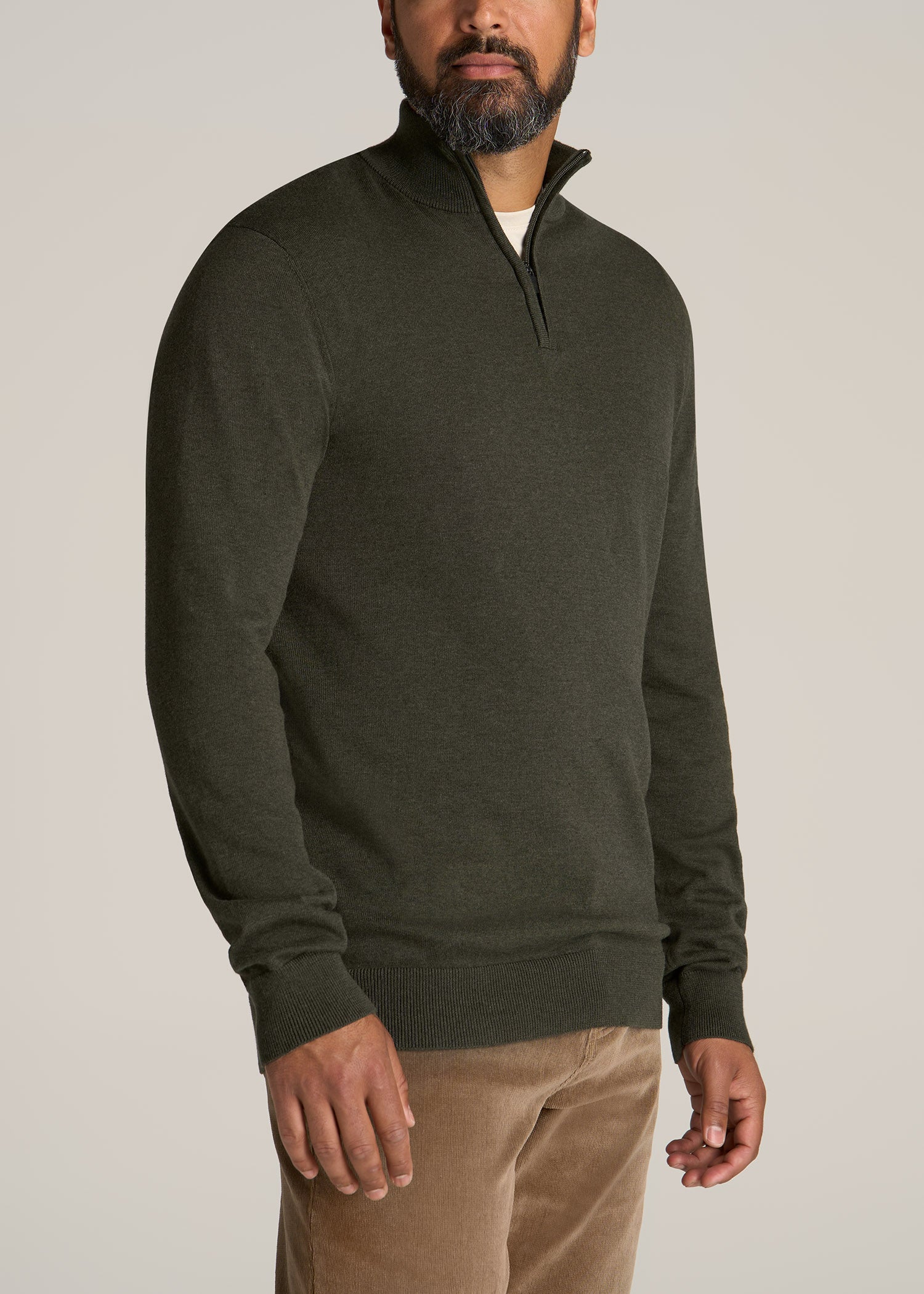 American-Tall-Men-Everyday-Quarter-Zip-Sweater-Dark-Green-Olive-side