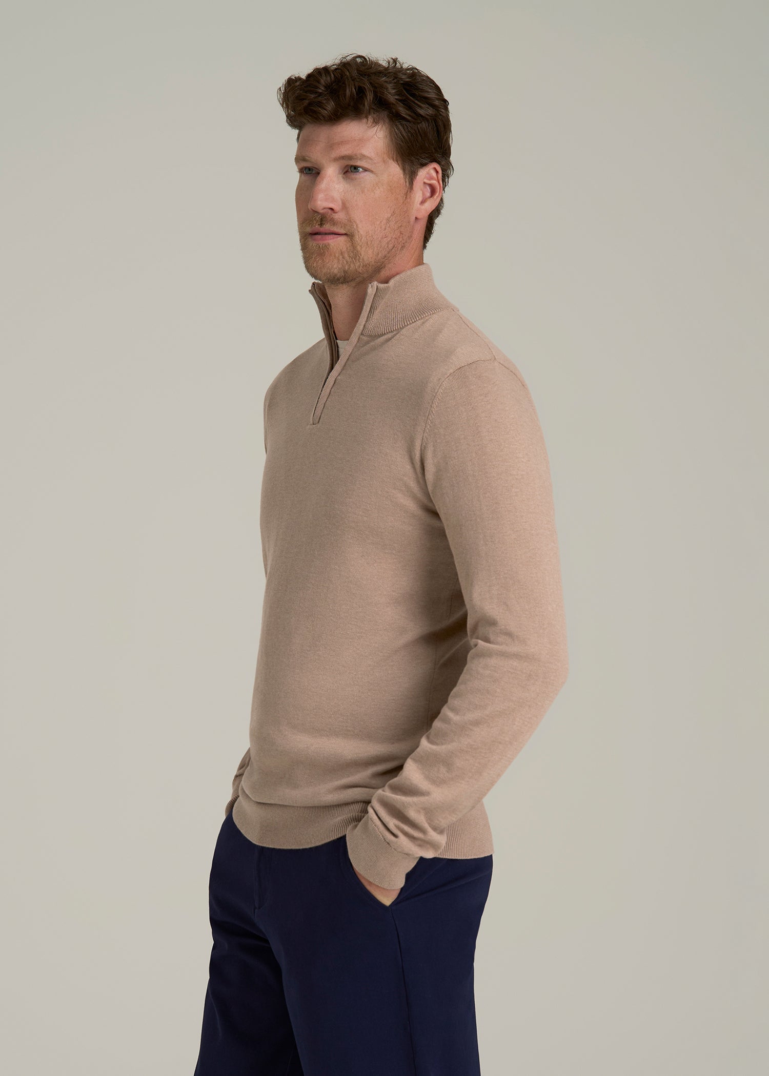 Everyday Quarter Zip Sweater for Tall Men in Stucco