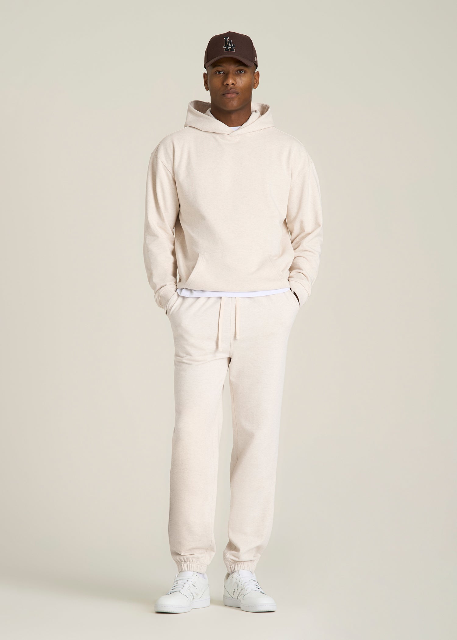 Everyday French Terry Cinched Bottom Sweatpants for Tall Men in Heathered Oatmeal