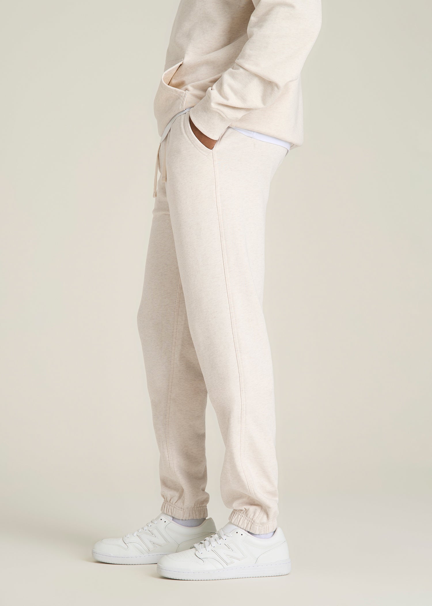 Everyday French Terry Cinched Bottom Sweatpants for Tall Men in Heathered Oatmeal