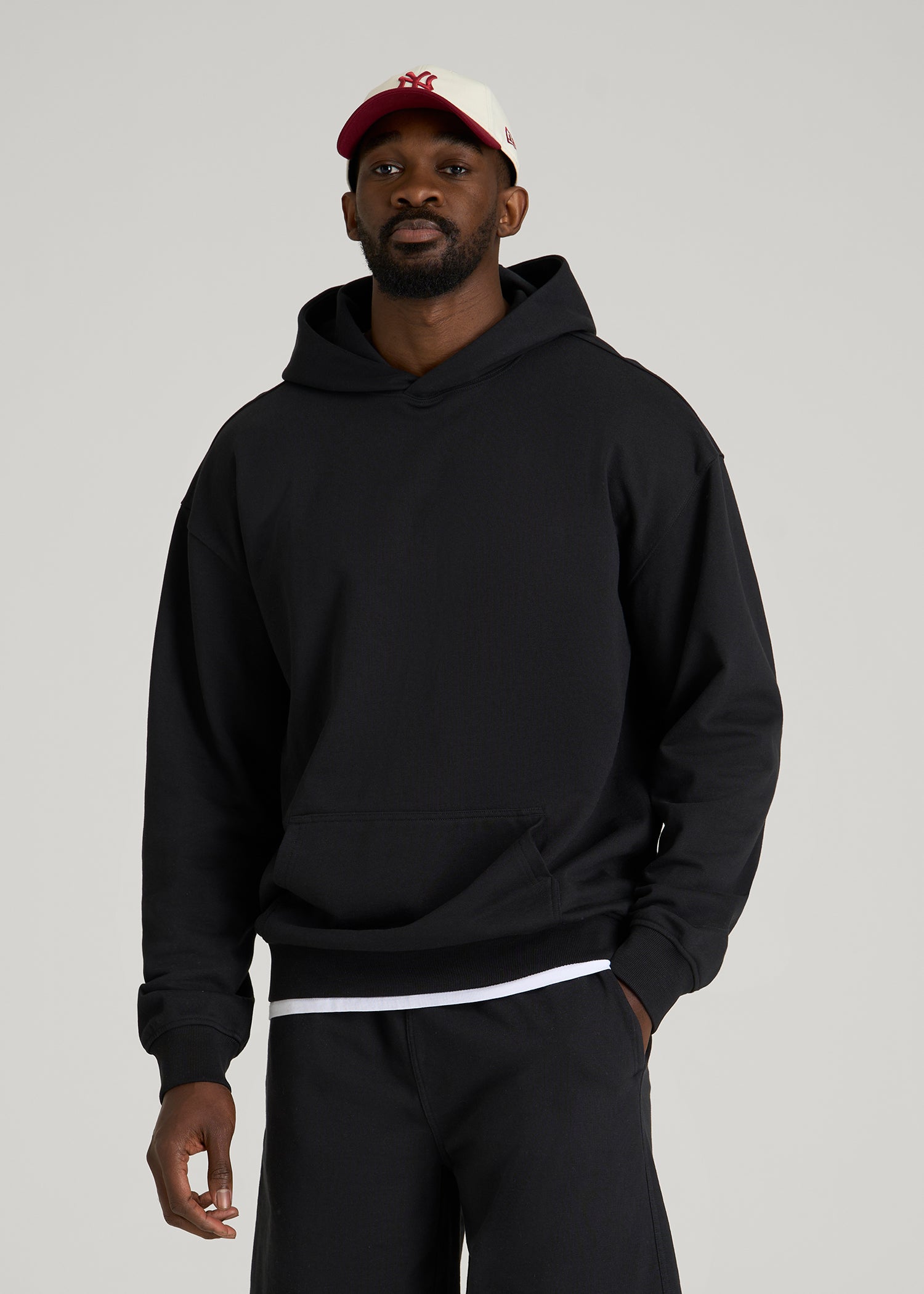 Everyday French Terry Popover Hoodie for Tall Men in Black
