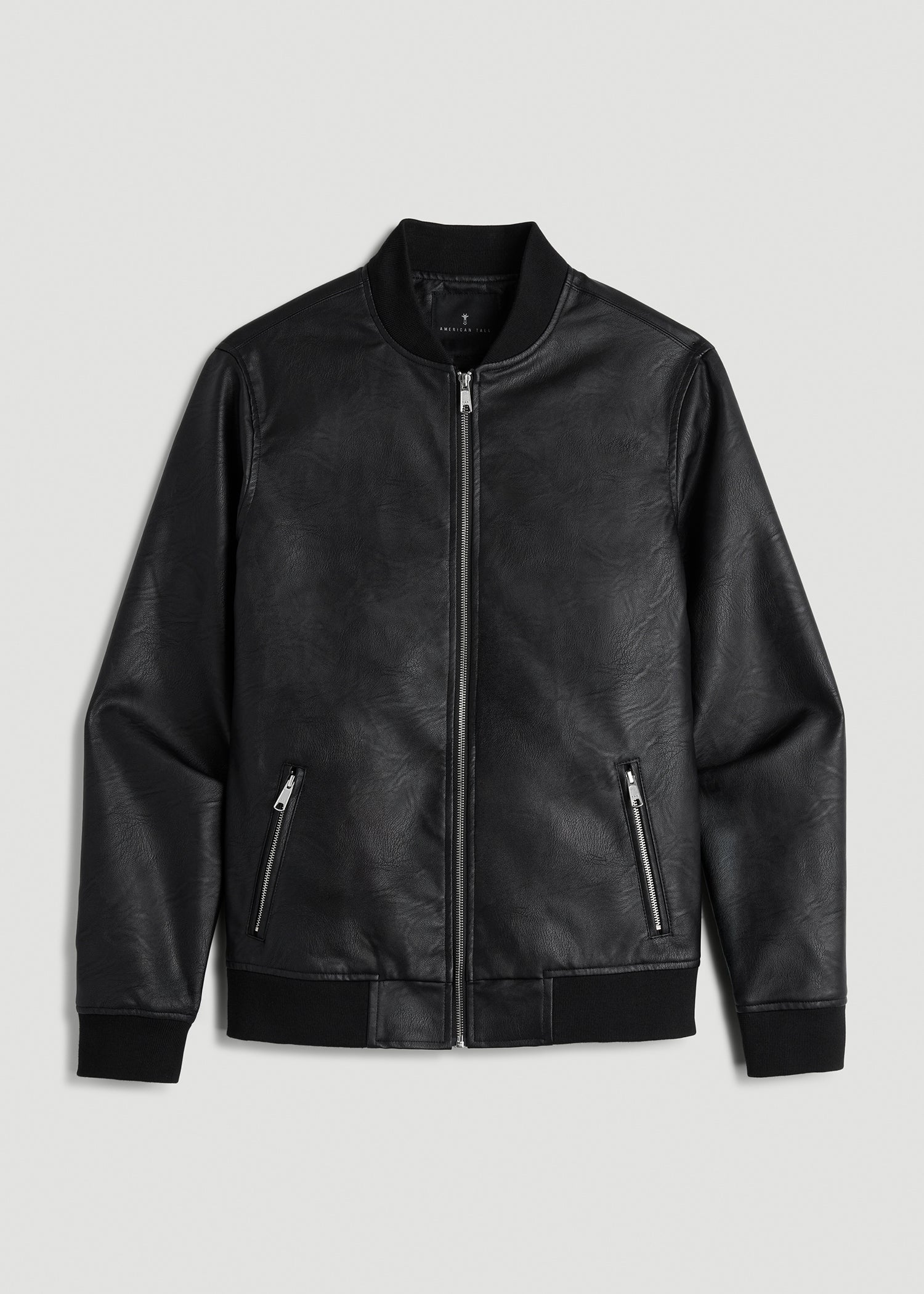 True Touch Leather Bomber Jacket for Tall Men in Black