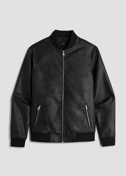 True Touch Leather Bomber Jacket for Tall Men in Black