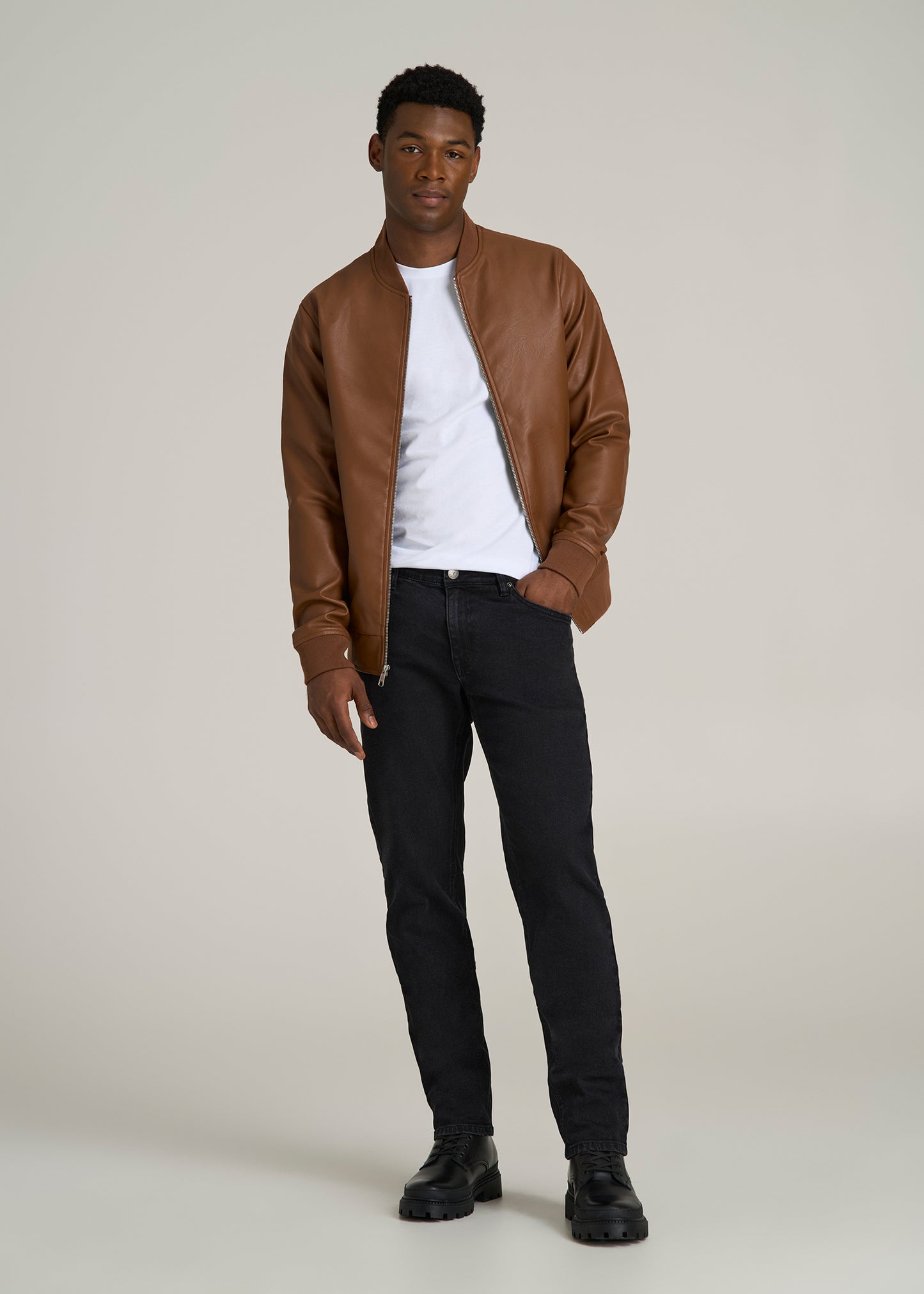 Leather jacket for tall skinny guy best sale