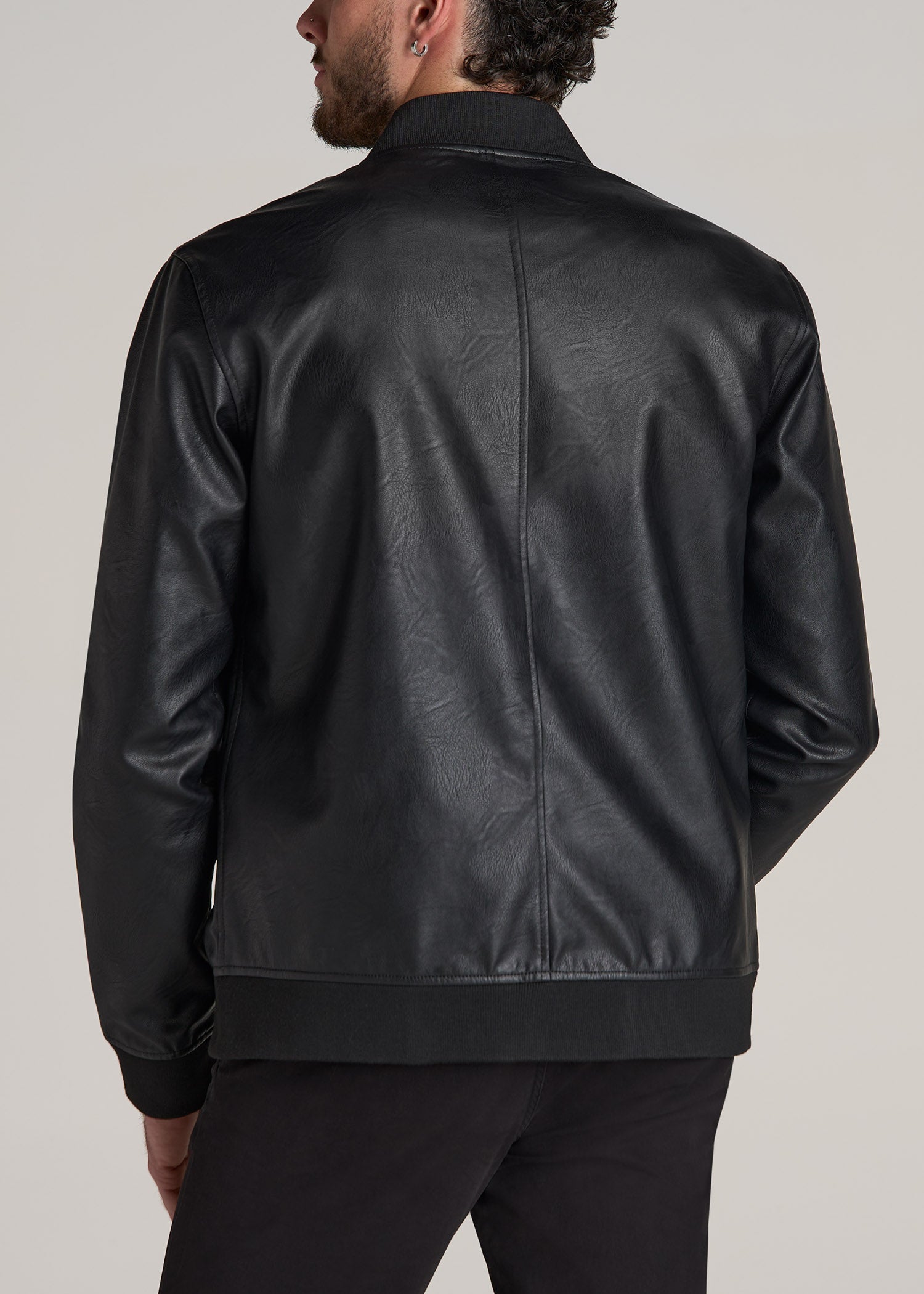American-Tall-Men-Faux-Leather-Bomber-Jacket-Black-back