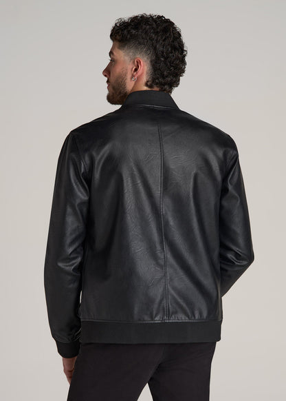 True Touch Leather Bomber Jacket for Tall Men in Black