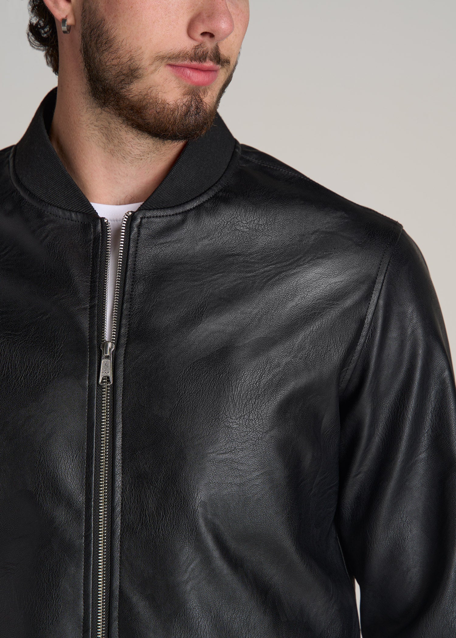 Faux Leather Bomber Jacket for Tall Men in Black