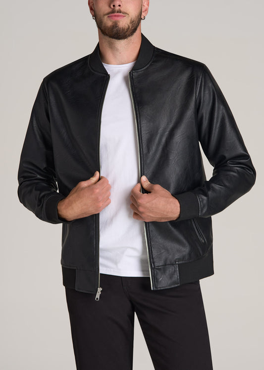 American-Tall-Men-Faux-Leather-Bomber-Jacket-Black-front