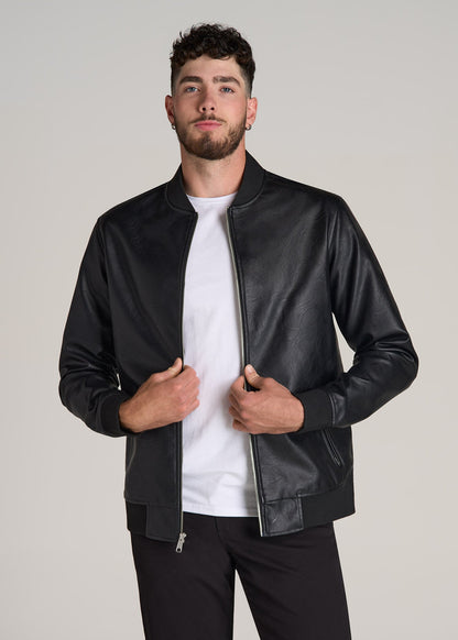True Touch Leather Bomber Jacket for Tall Men in Black
