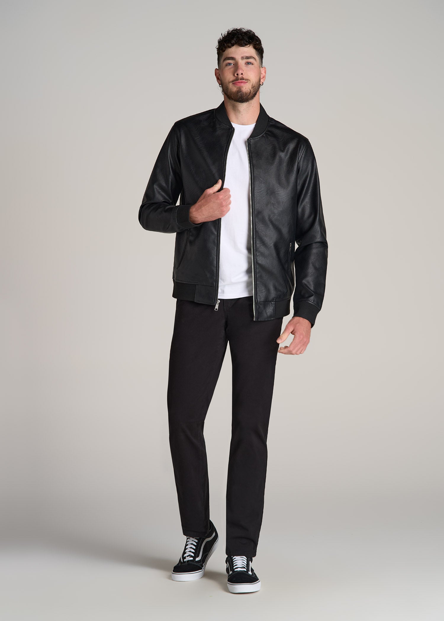 Long Mens Leather Jacket Faux Leather Bomber Jacket For Tall