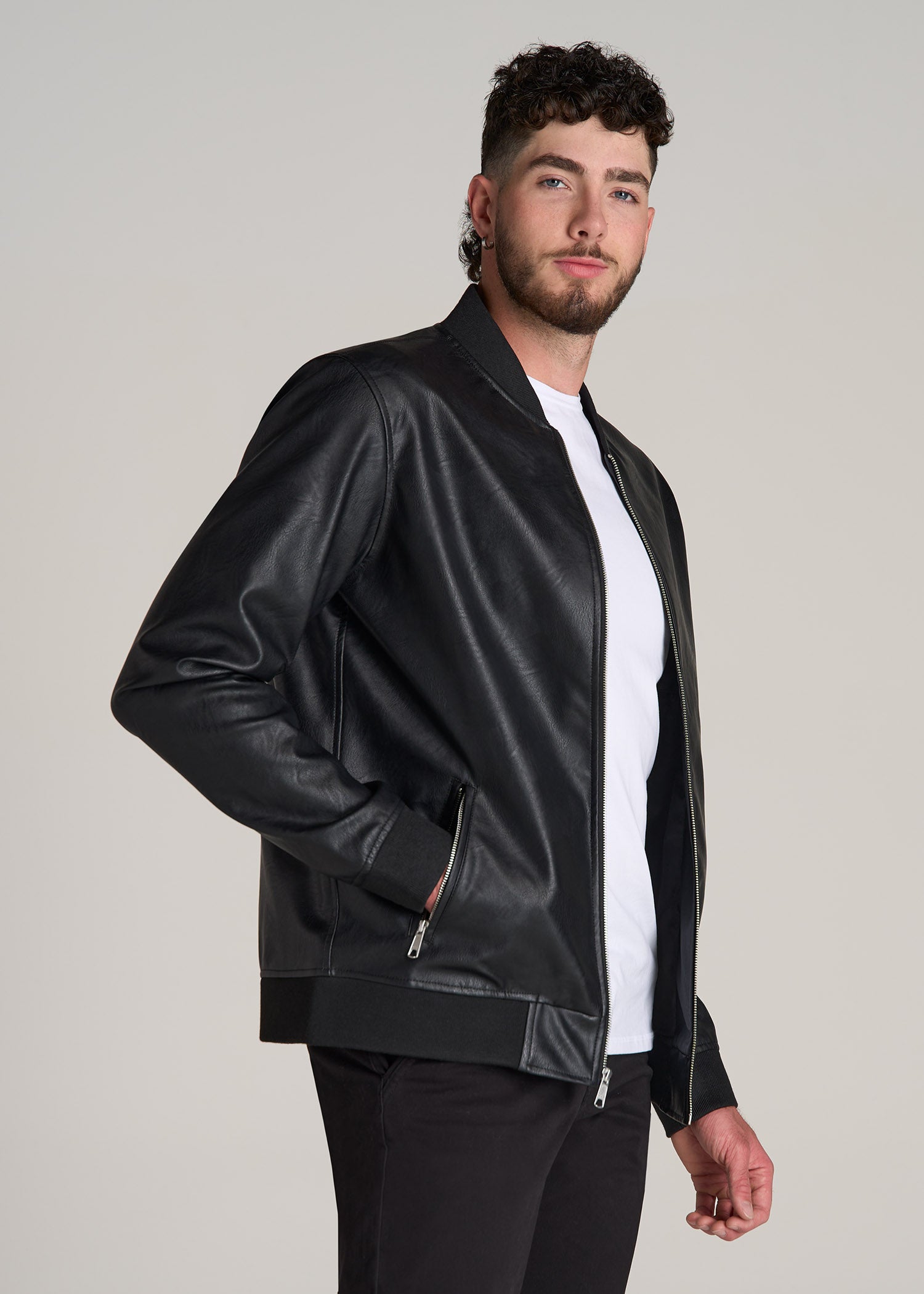 True Touch Leather Bomber Jacket for Tall Men | American Tall