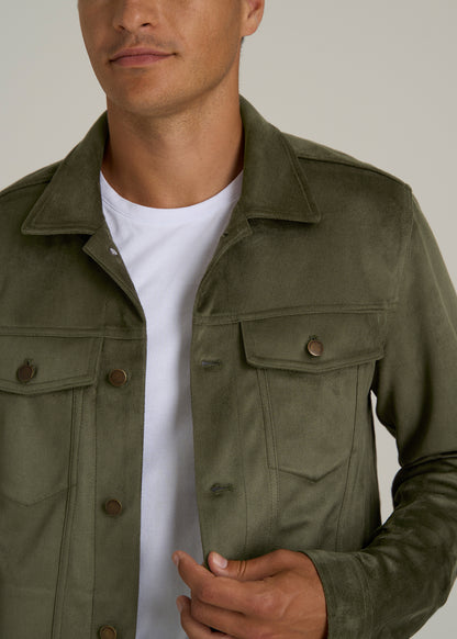 True Touch Suede Trucker Jacket for Tall Men in Forest Night