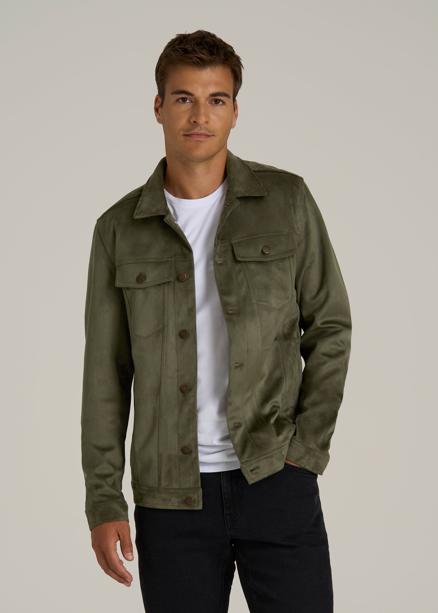 True Touch Suede Trucker Jacket for Tall Men in Forest Night