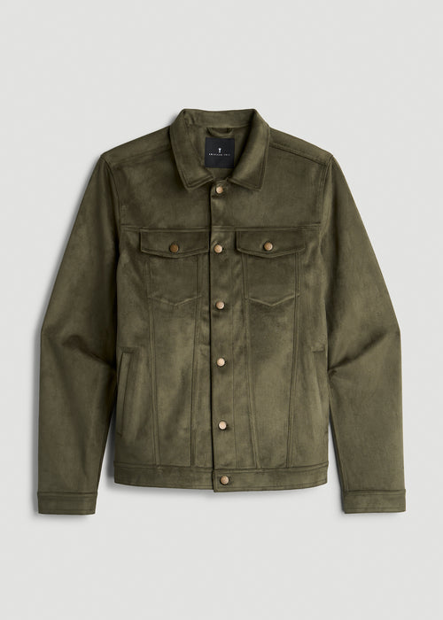 True Touch Suede Trucker Jacket for Tall Men in Forest Night