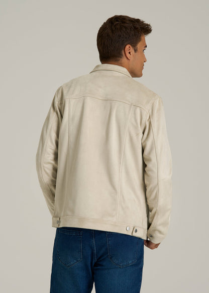 True Touch Suede Trucker Jacket for Tall Men in Overcast