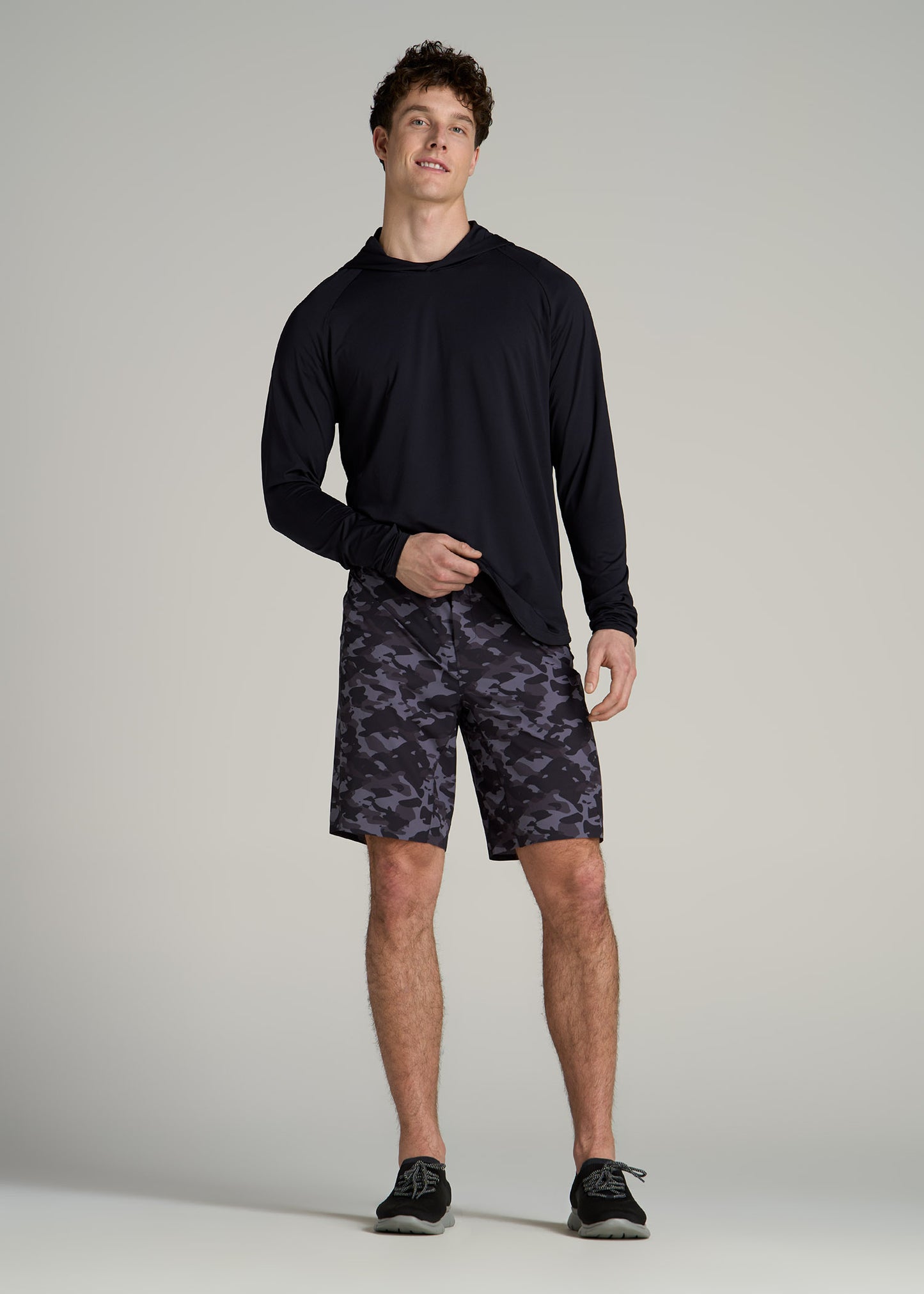 Featherweight Perforated Training Shorts for Tall Men in Black Camo