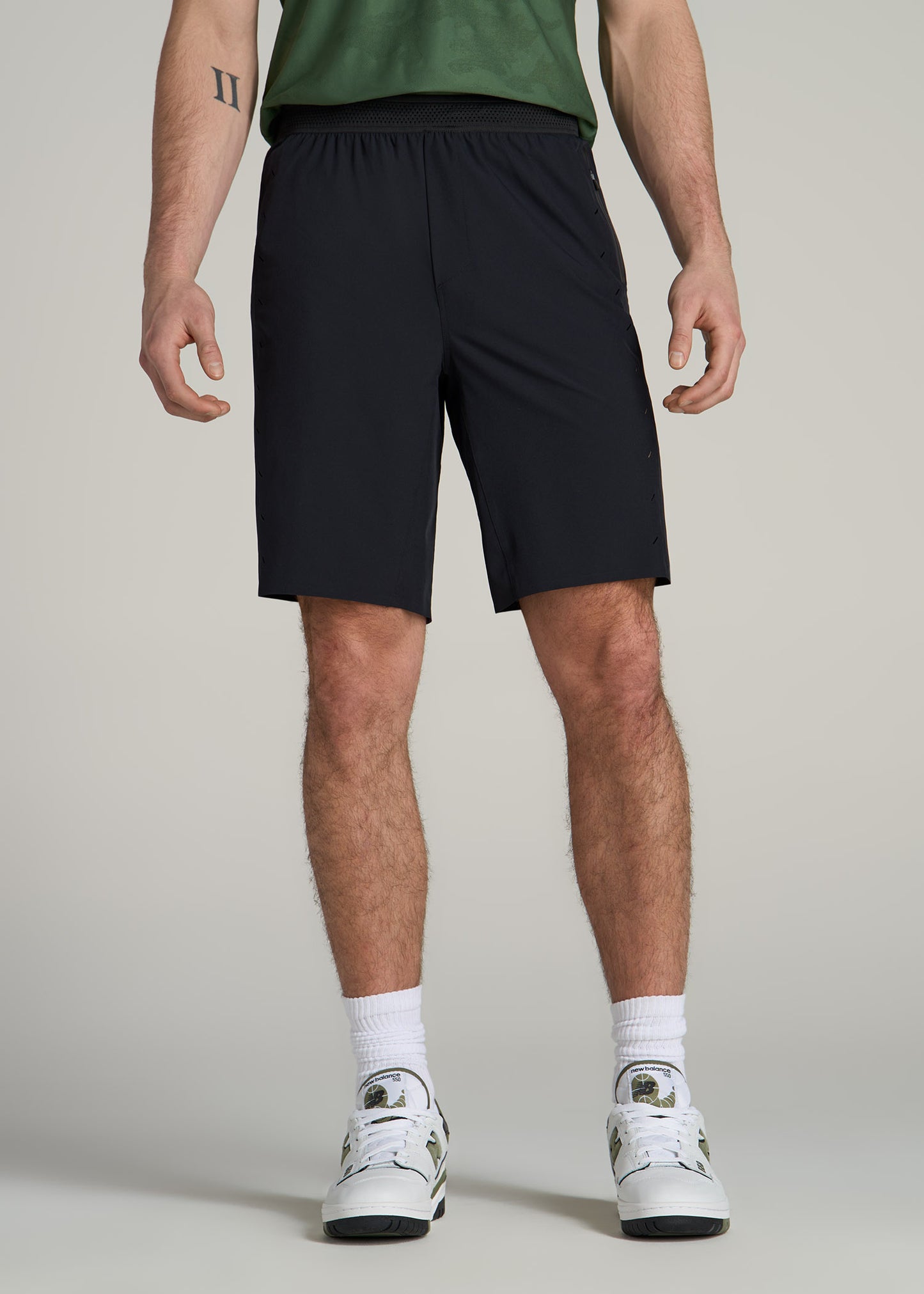 Featherweight Perforated Training Shorts for Tall Men in Black
