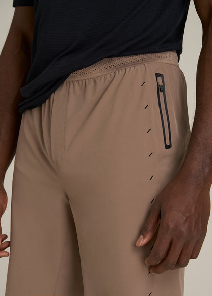 Featherweight Perforated Training Shorts for Tall Men in Dark Sand