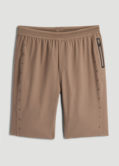 Featherweight Perforated Training Shorts for Tall Men in Dark Sand